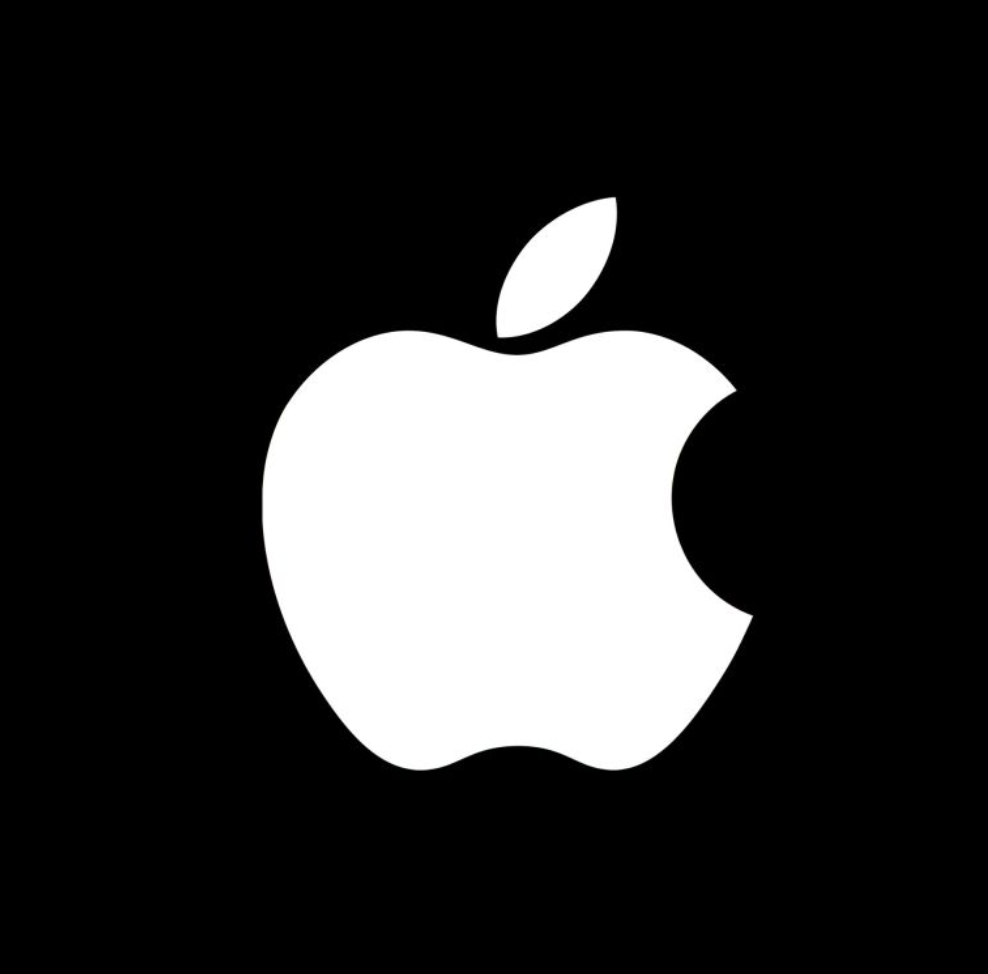 Black background with a white Apple logo in the center.